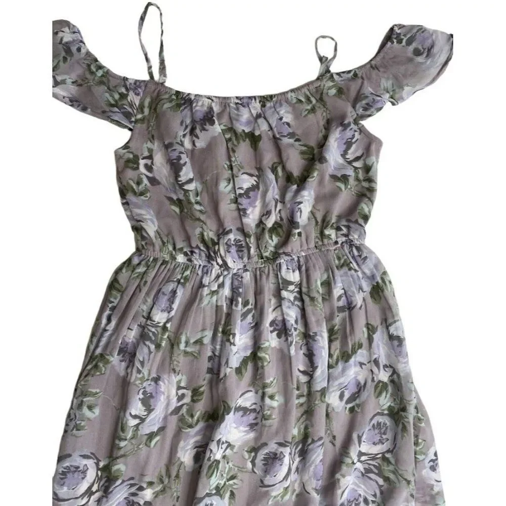 Childrens Place Girls Purple Floral Cold‎ Shoulder Chiffon High Low Dress XXL 16 - Picture 2 of 8